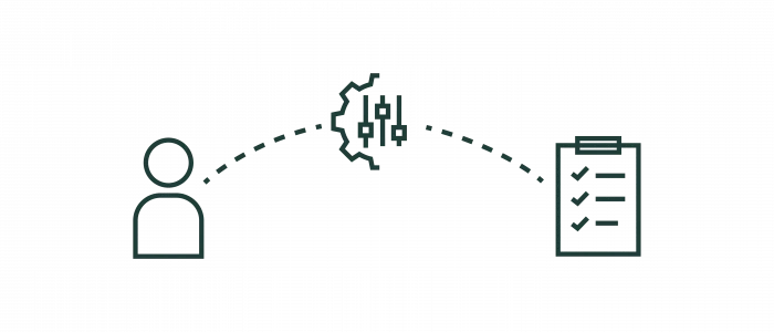 Graphic representation of data processing from a person to an algorithm leading to a checklist