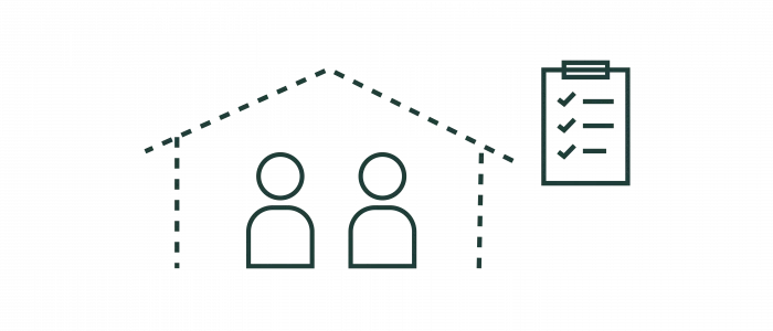 Symbolic representation of two people under a roof next to a checklist