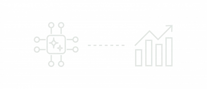 Graphic of a microchip connected to a rising bar chart, symbolizing technological progress