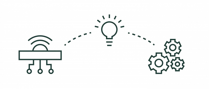 Graphic depicting wireless technology connected to a light bulb and gears, symbolizing innovation and technology