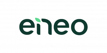 Logo von Eneo in dunkelgrün mit einem grünen Blatt über dem 'i'
