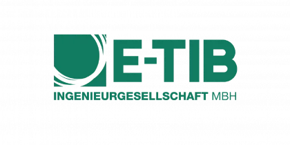 Logo der E-TIB Ingenieurgesellschaft mbH mit stilisiertem grünen Kreis