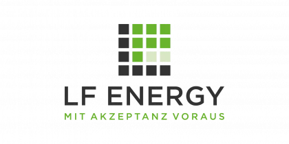 Logo von LF Energy, bestehend aus einem grünen Pixel-Quadrat neben dem Text 'LF ENERGY' und dem Slogan 'MIT AKZEPTANZ VORAUS' darunter