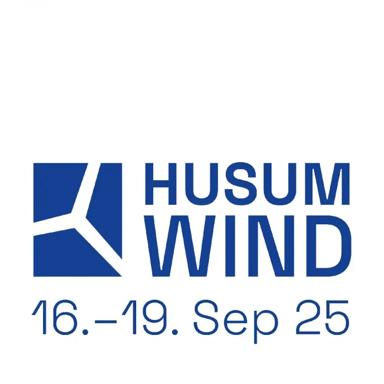 Logo von Husum Wind mit Datum 16.-19. Sep 25 in Blautönen